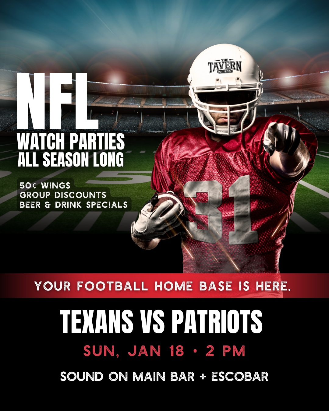 Texans vs Patriots | Watch Party at Round Rock Tavern