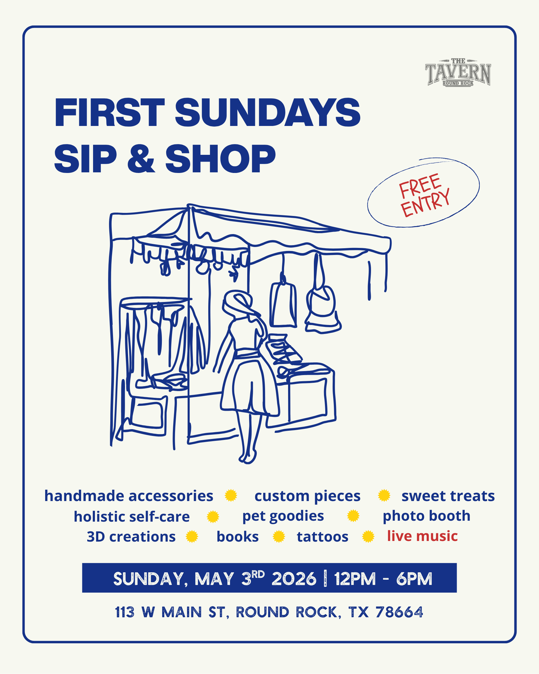First Sundays Sip & Shop at Round Rock Tavern | May 3 2026