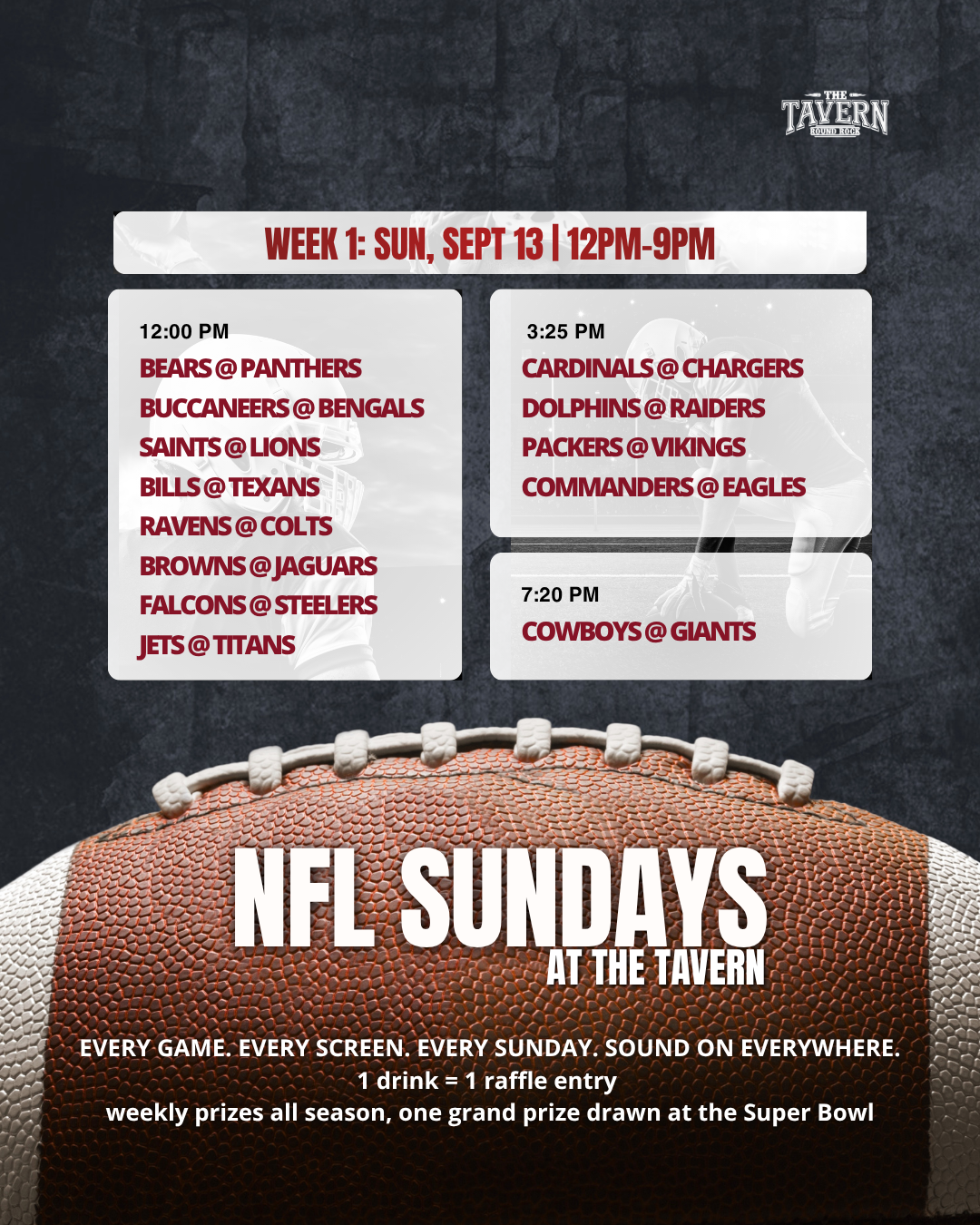 NFL Sunday Watch Party (all games) + Raffle!