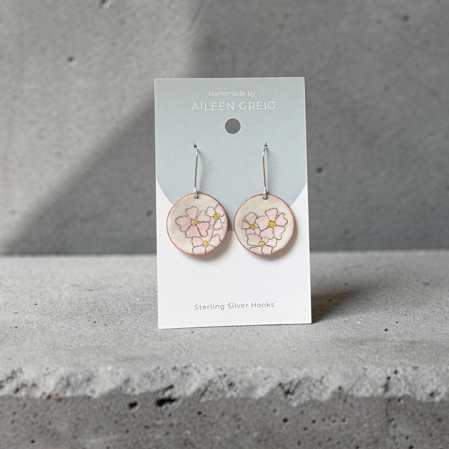Pink flowers enamel earrings
