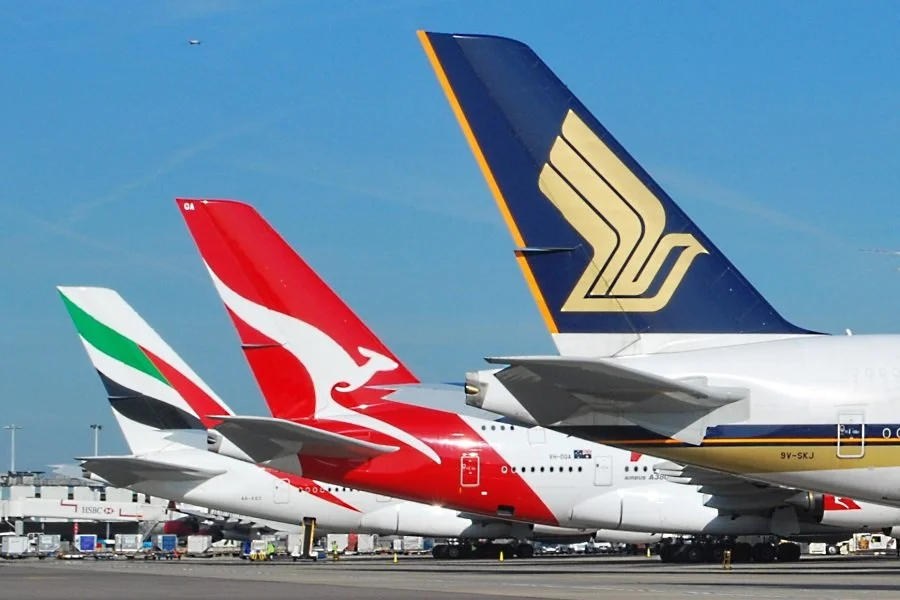  Airbus A380 tails at London Heathrow. These became as common a sight as the Boeing 747. 
