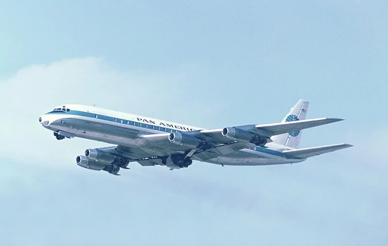  The Douglas DC 8 enjoyed 14 years of production, in which time 556 of the type were produced. Before the introduction of the Boeing 747, this and the Boeing 707 were the intercontinental airliners of the day. 