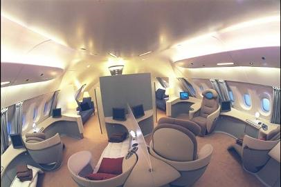  Airbus A380 First Class cabin in the forward upper deck example. 