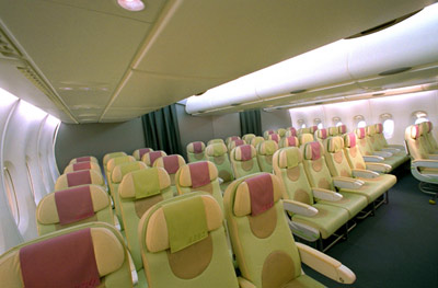  Airbus A380 upstairs Economy Class Section. 