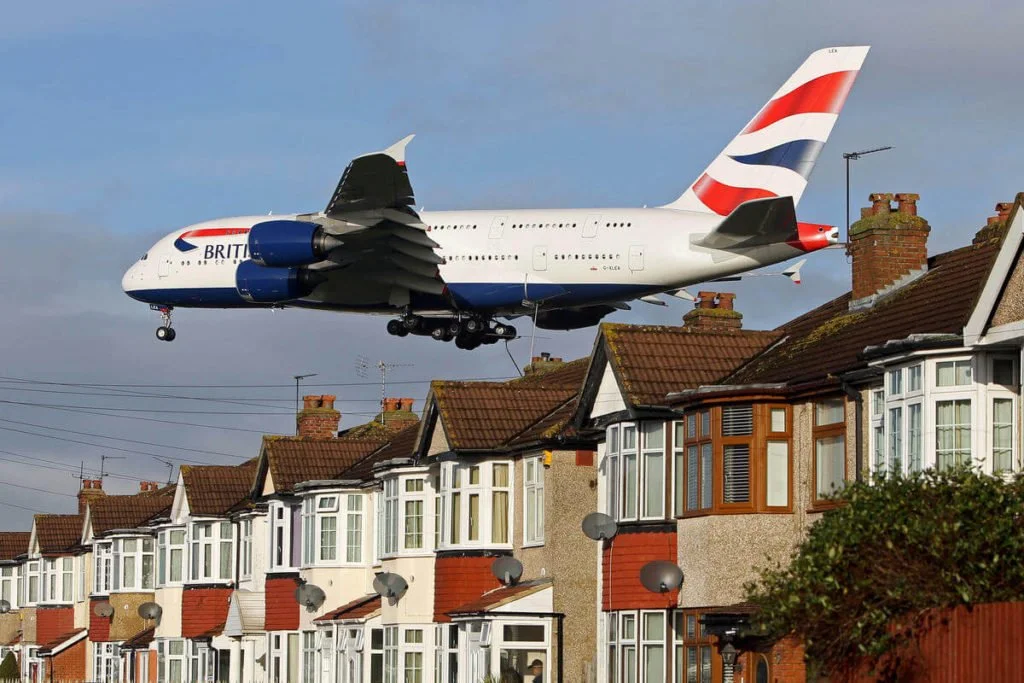  A380 on approach to Heathrow Airport. 