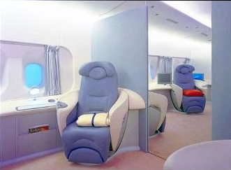  Airbus A380 First Class private cabin seating position example. 