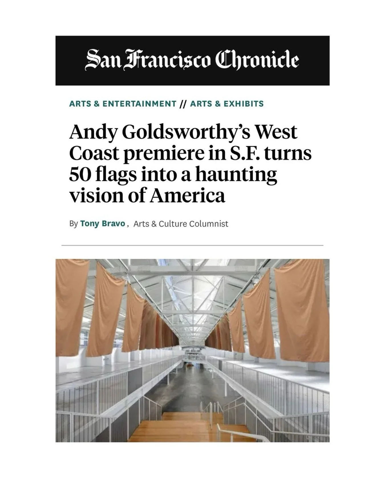 💫 𝗔𝗻𝗱𝘆 𝗚𝗼𝗹𝗱𝘀𝘄𝗼𝗿𝘁𝗵𝘆: 𝗥𝗲𝗱 𝗙𝗹𝗮𝗴𝘀 is featured in @sfchronicle.

A big thank you to @tonybravosf for the thoughtful coverage. Read the full article through the link in our bio.

🗓️ Mark your calendar for the opening reception this