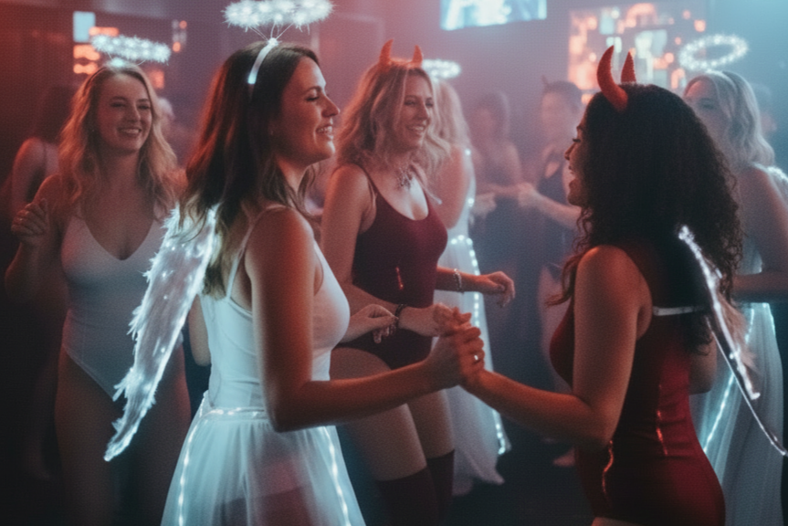 women in angel and devil attire