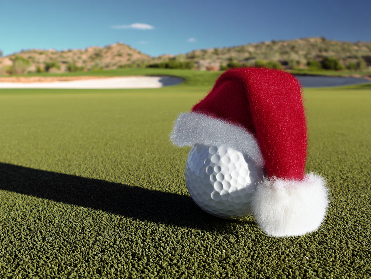 golf ball with santa hat