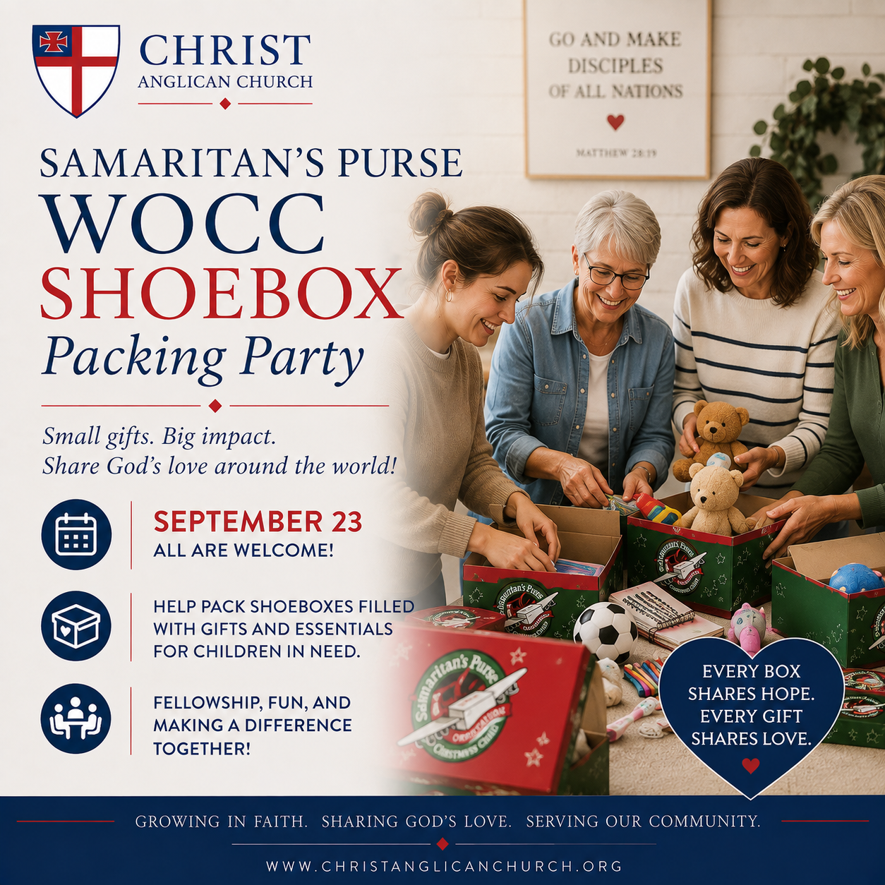 Samaritan’s Purse WOCC shoebox packing party 