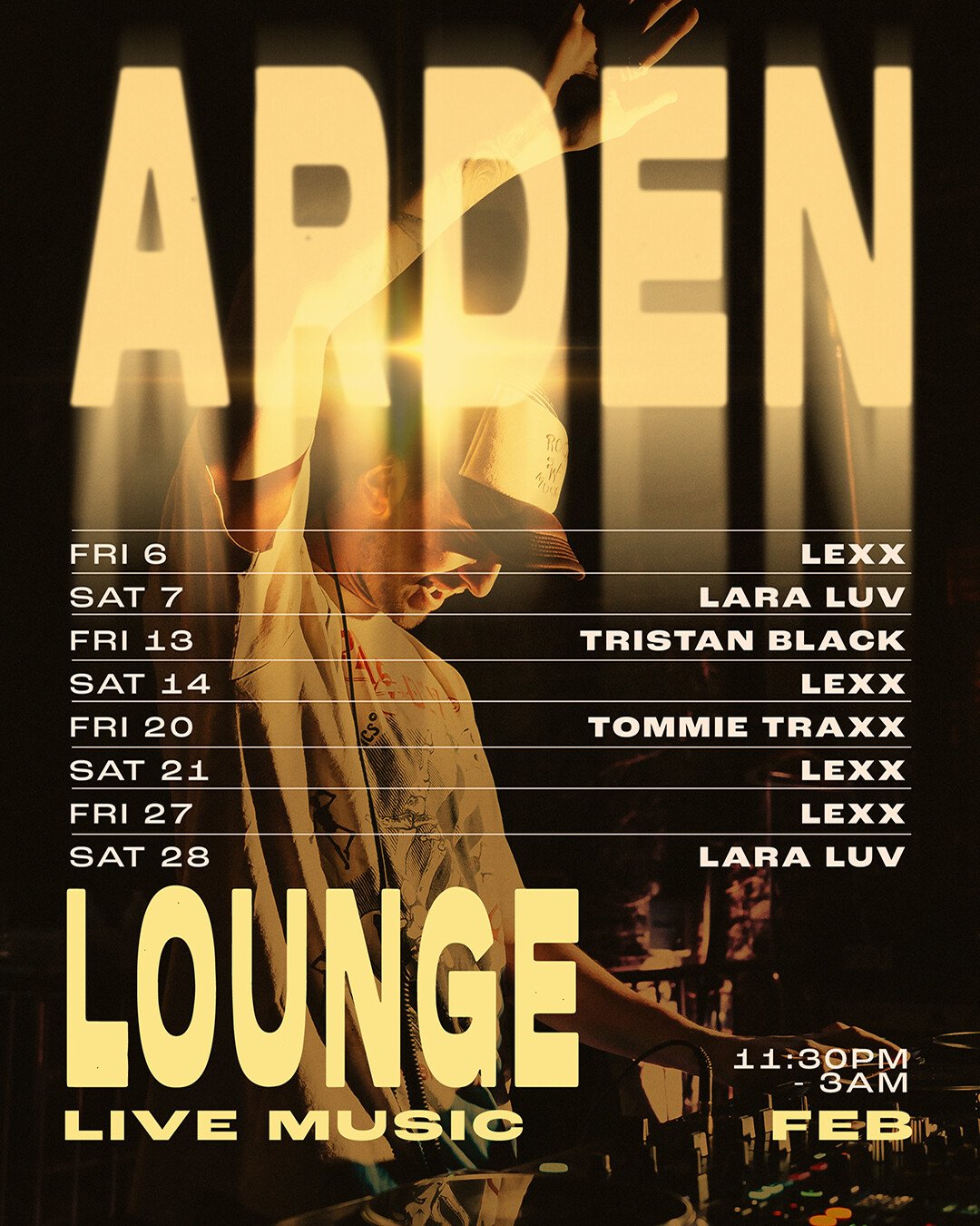 Arden Lounge late nights = drinks, DJ decks &amp; mems 🕺🎶 see Feb lineup ⬆️