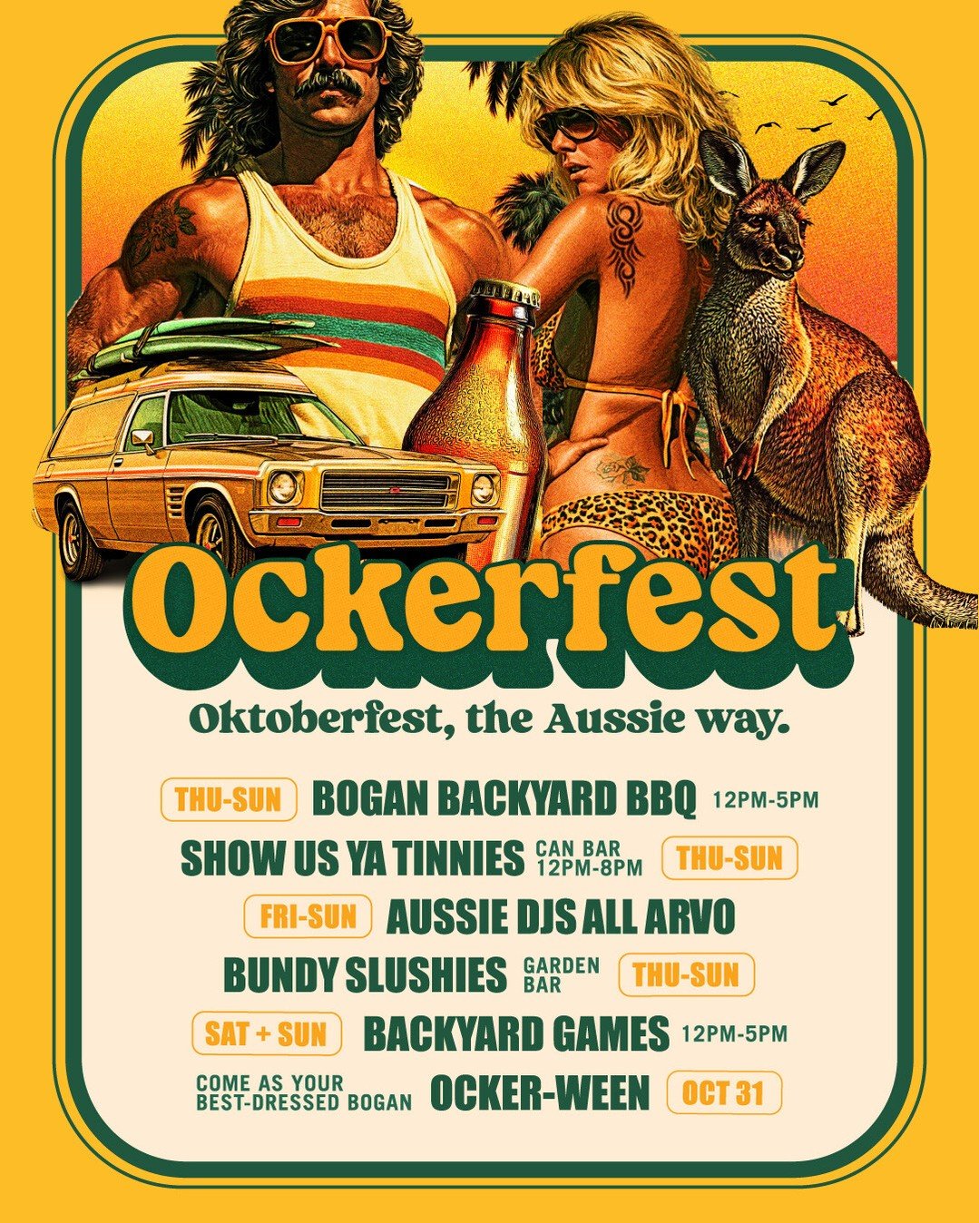 OKTOBERFEST? YEAH, NAH. OCKERFEST🍻

The Garden is going full bogan paradise from 1 Oct - 1 Nov.

Got a mullet worth bragging about? Crackin&rsquo; a cold tinnie? Thong toss looking suspiciously professional? Chuck it on the &lsquo;gram. Tag @coogeeb