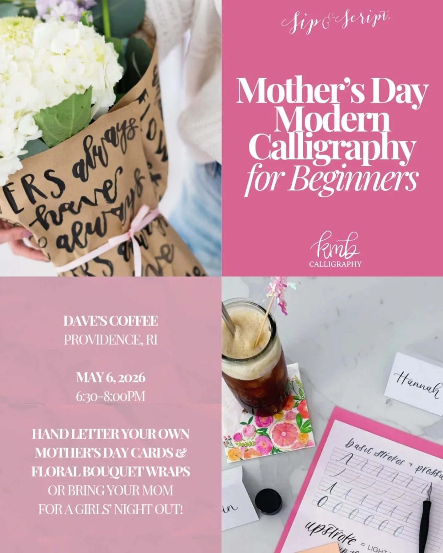 Mother's Day is around the corner &amp; I've got the perfect activity for you! Join us at @davescoffeepvd next Wednesday for coffee &amp; calligraphy - two of my favorite things 🖋️☕

We'll cover all the basics &amp; you'll learn how to add pretty le