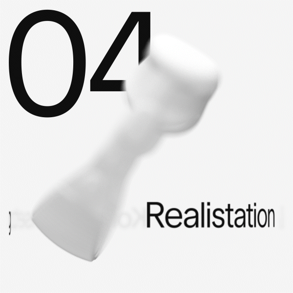 Das Bild zeigt einen Kalender mit der Nummer 04 und einem weißen Dokumentenklemmheft. Der Text auf dem Bild lautet 'Realisation'.