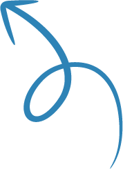 Blue abstract spiral, arrow, and loop on a black background.