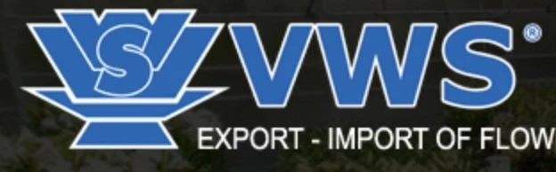 Logo for VWS with the text "EXPORT - IMPORT OF FLOW" underneath.