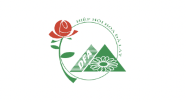 Logo featuring a red rose, green leaves, and triangular mountains with a daisy flower, along with Vietnamese text.