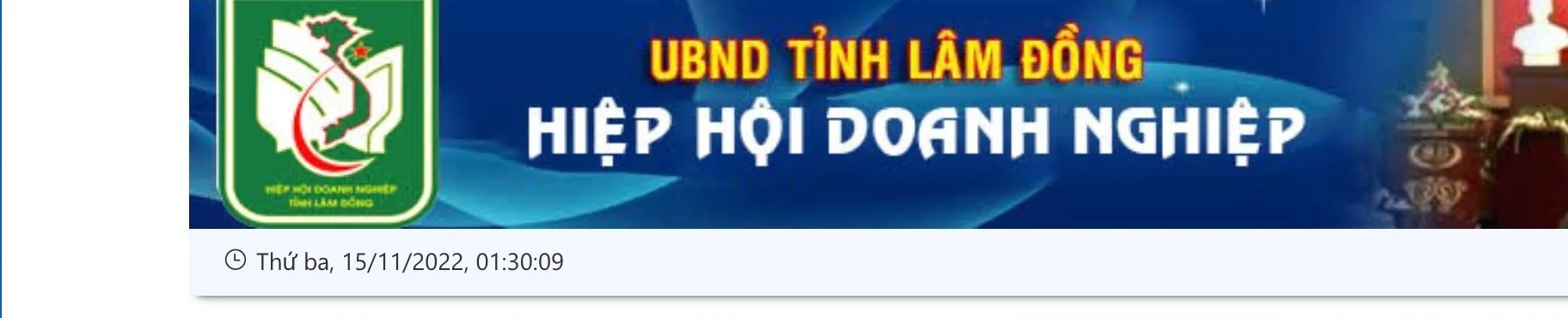 Logo of the Lâm Đồng Business Association with a map and a star, alongside Vietnamese text indicating the Lâm Đồng Provincial People's Committee and the Business Association