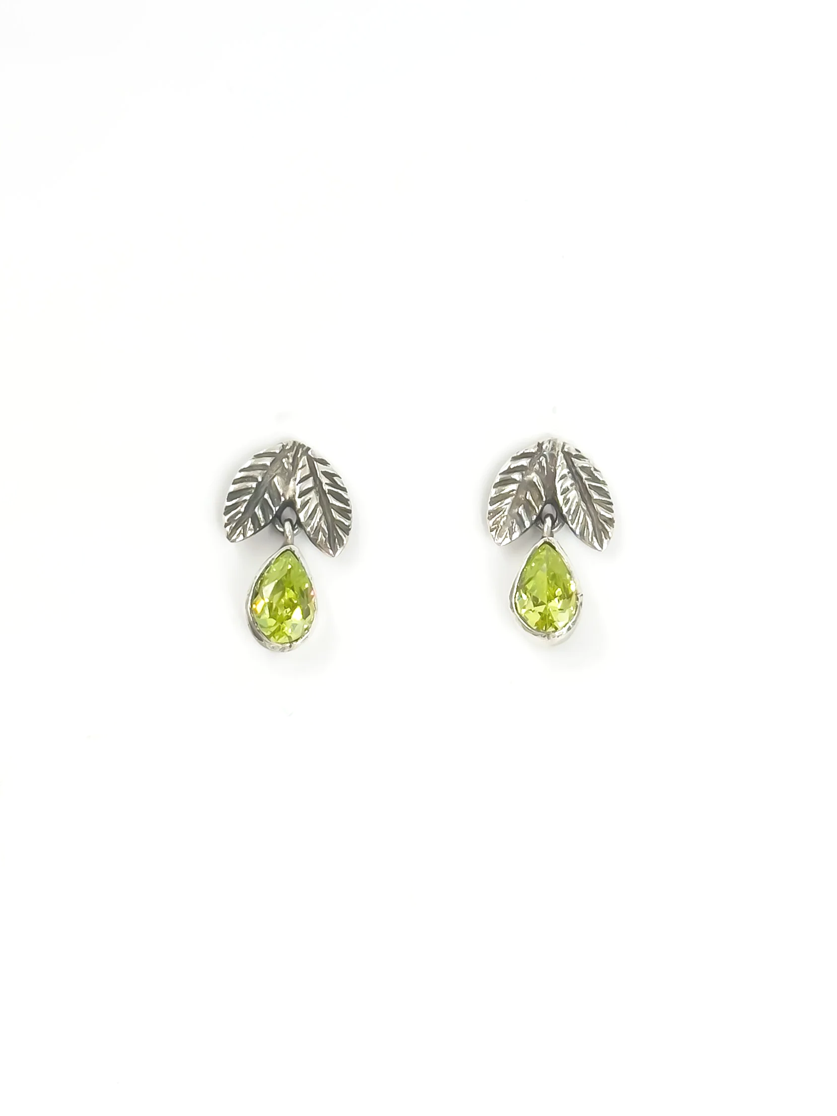 Brincos Folhinhas e Gotas Orvalho - Verde Peridote