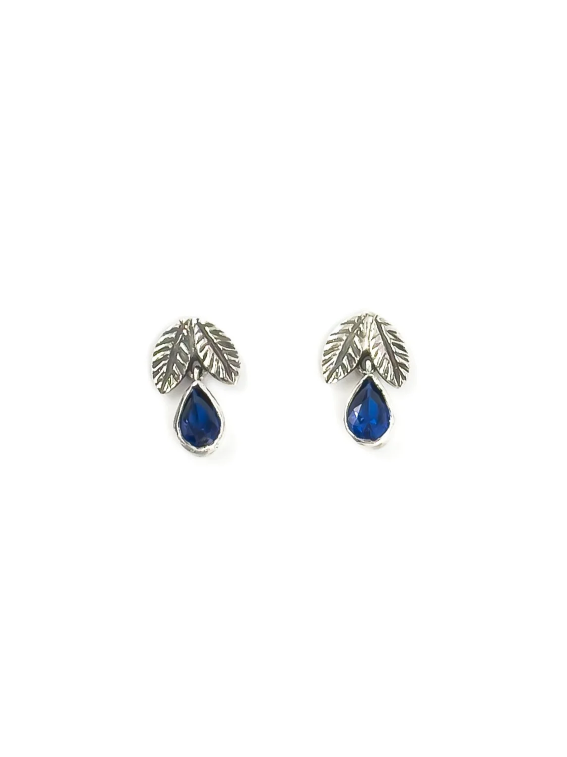 Brincos Folhinhas e Gotas Orvalho - Azul Safira