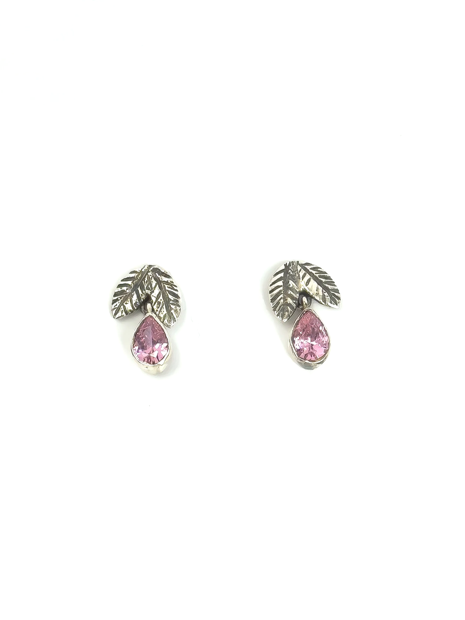 Brincos Folhinhas e Gotas Orvalho - Quartzo Rosa