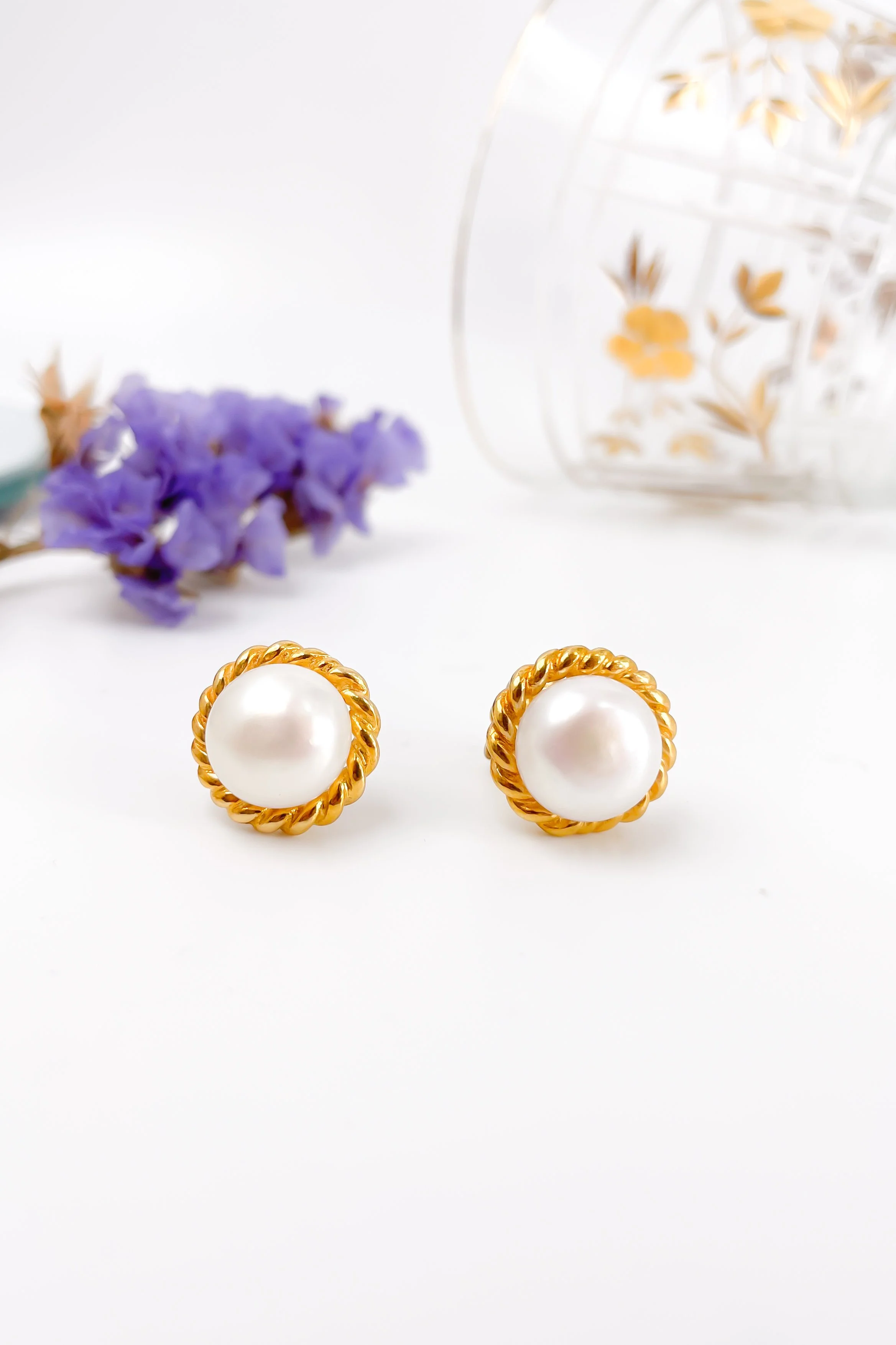 Solitários Pérola - Dourado