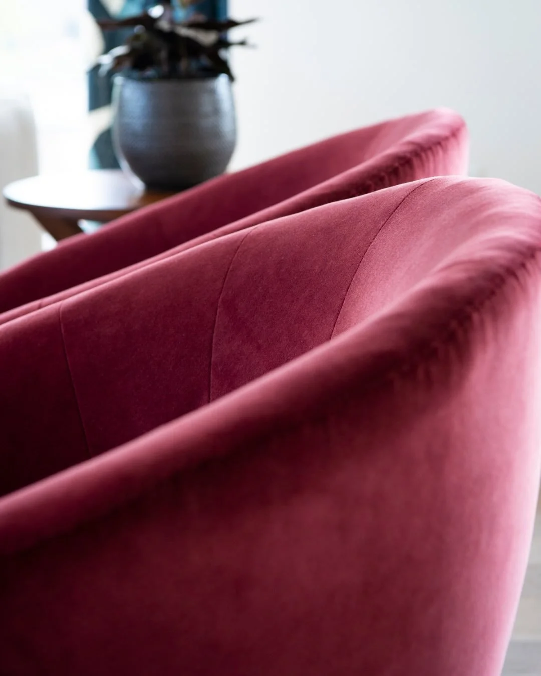 A H E A D  O F  T H E  T R E N D

Burgundy is everywhere right now &ndash; it&rsquo;s a major colour trend in fashion and interiors. It has always been one of my favourite shades of red, which is why these vintage tub chairs were reupholstered in a b