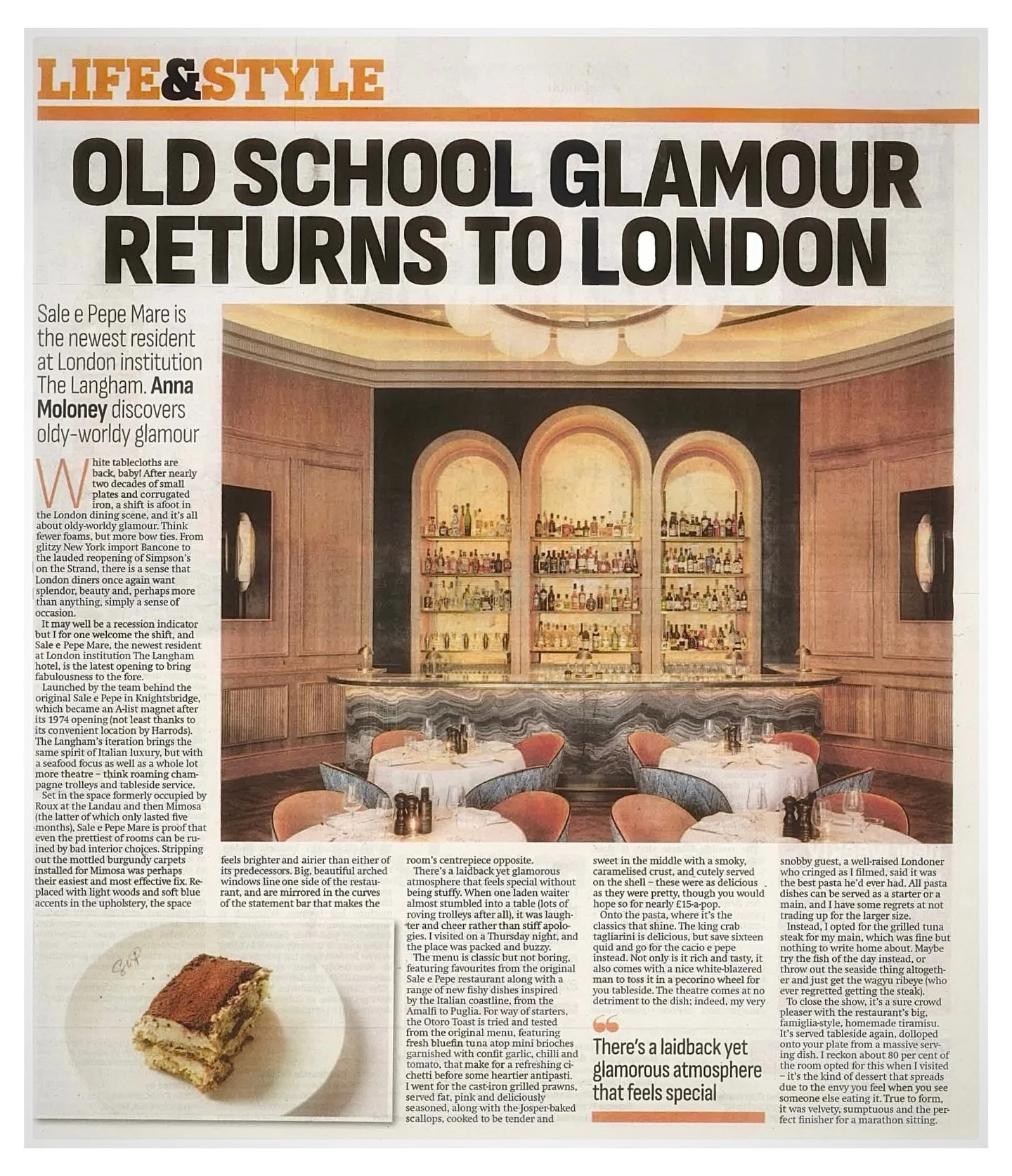 Old school glamour is back. And apparently, so is the best pasta in London.

Sale e Pepe Mare, as seen in City AM.