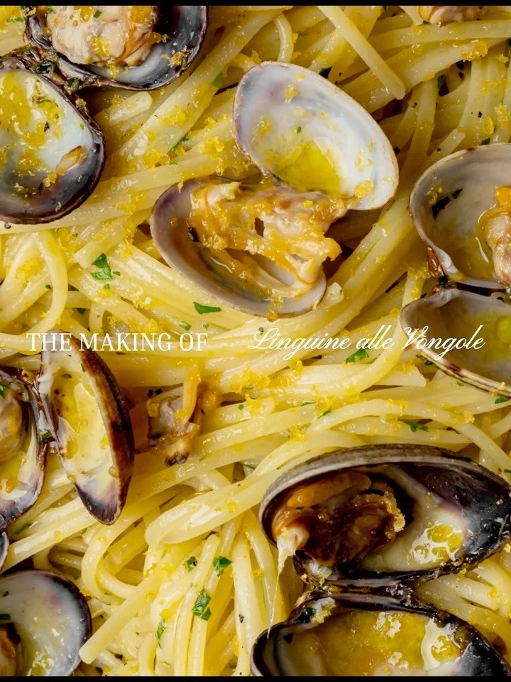 Linguine Vongole e Bottarga.

On the Amalfi Coast, vongole veraci have been pulled from the sea and cooked with pasta for centuries. Sweeter and more delicate than any other clam, they open in the pan with white wine and garlic, releasing a liquor th
