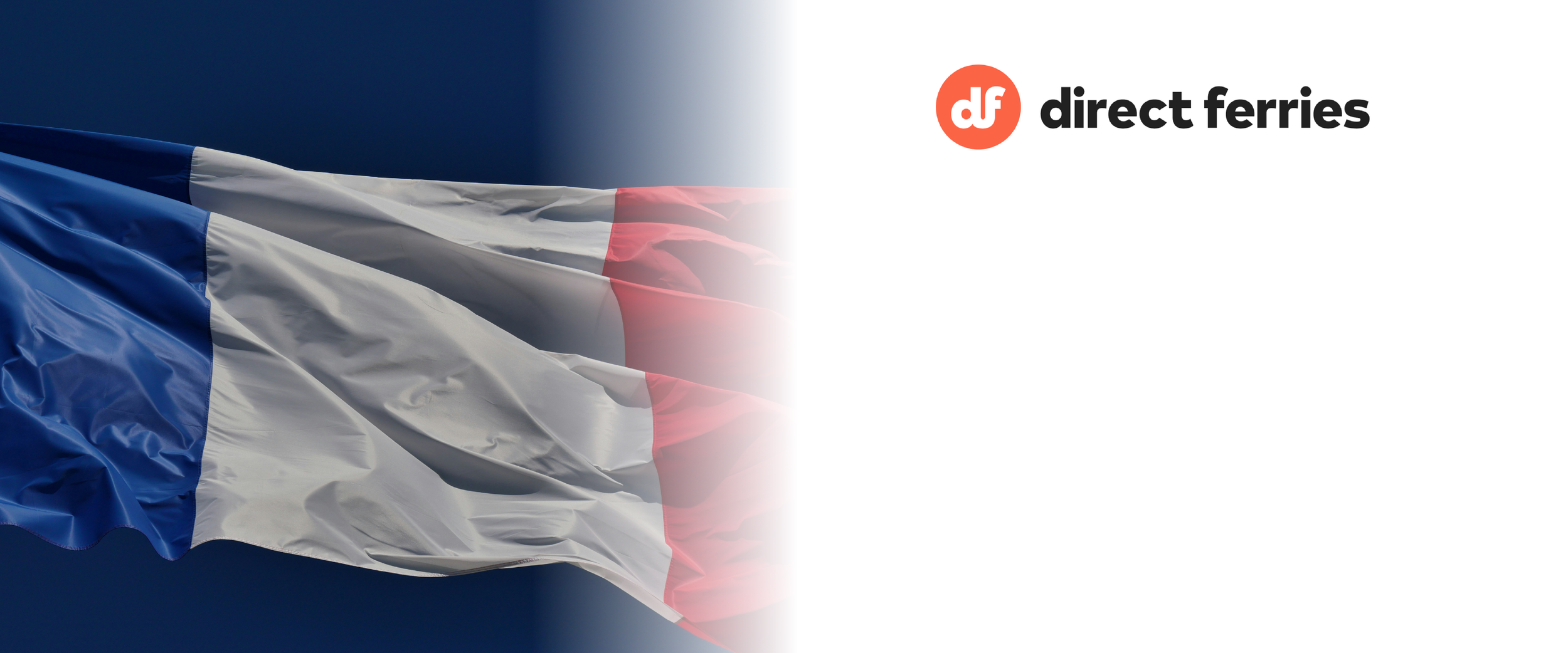 French flag blue red white with df orange icon direct ferries black text