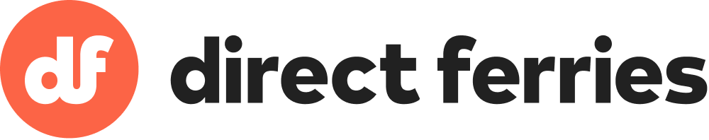 Direct Ferries logo black text orange df icon