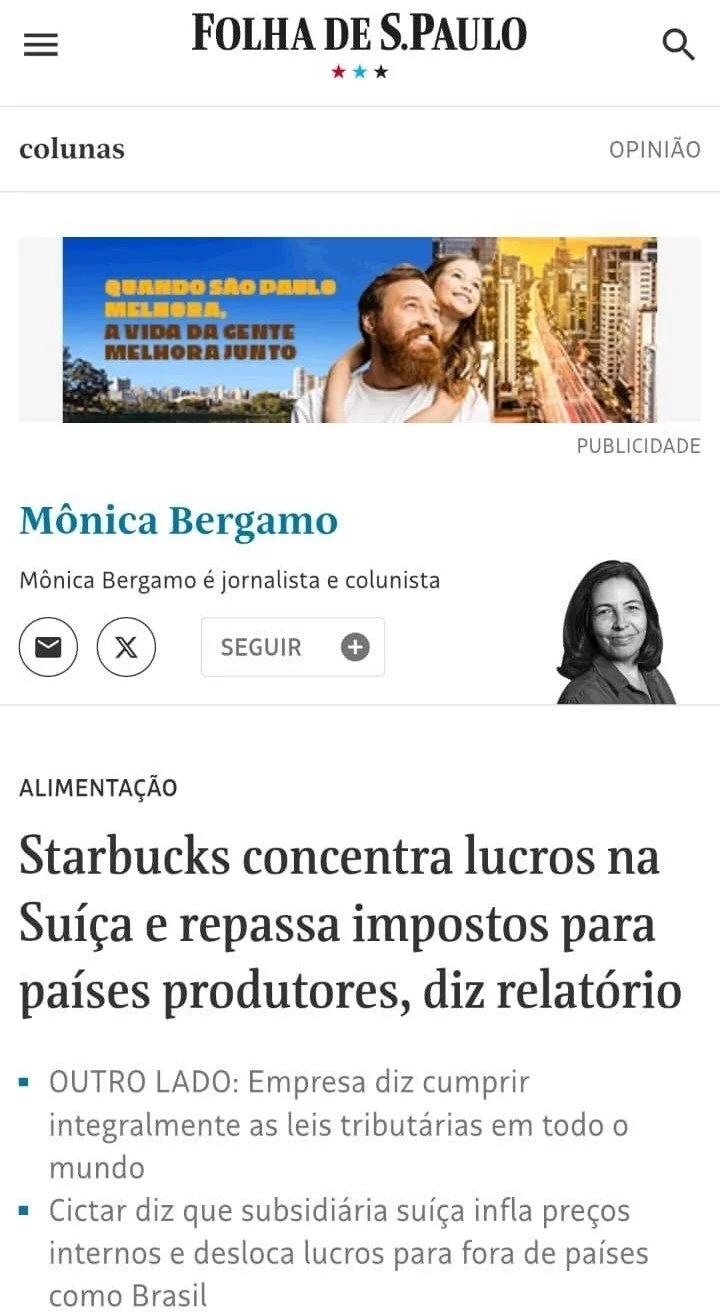 New CICTAR Starbucks report covered by Folha de São Paulo