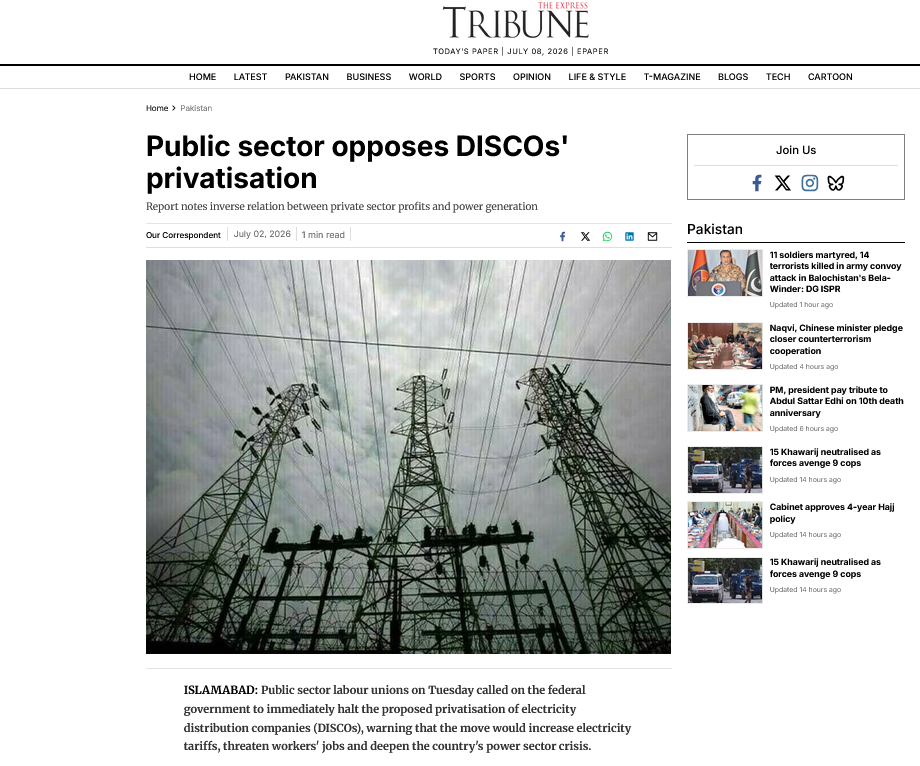 Pakistan Media Coverage of CICTAR report