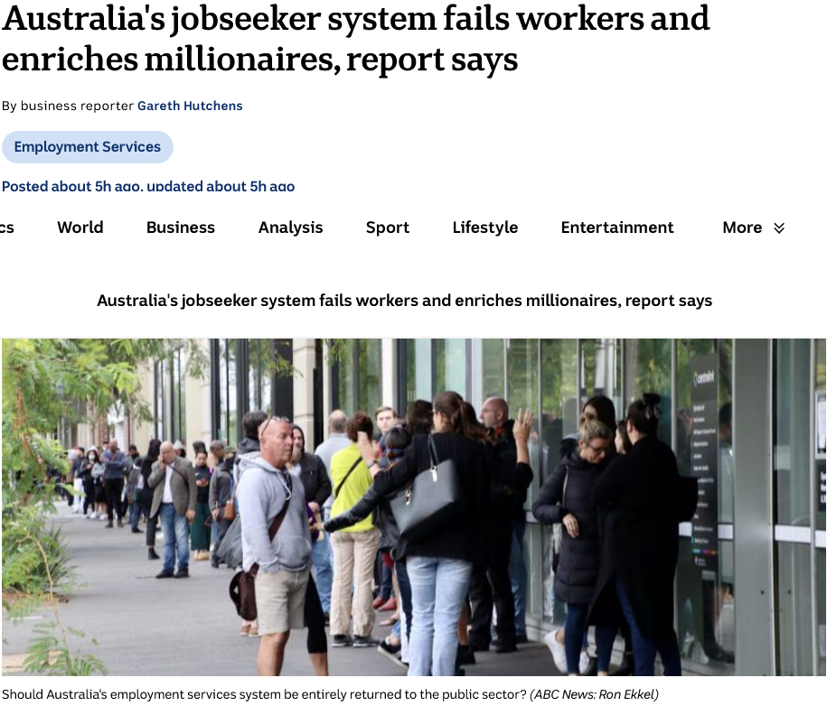 ABC coverage of new CICTAR report on Australia’s outsourced jobseeker system