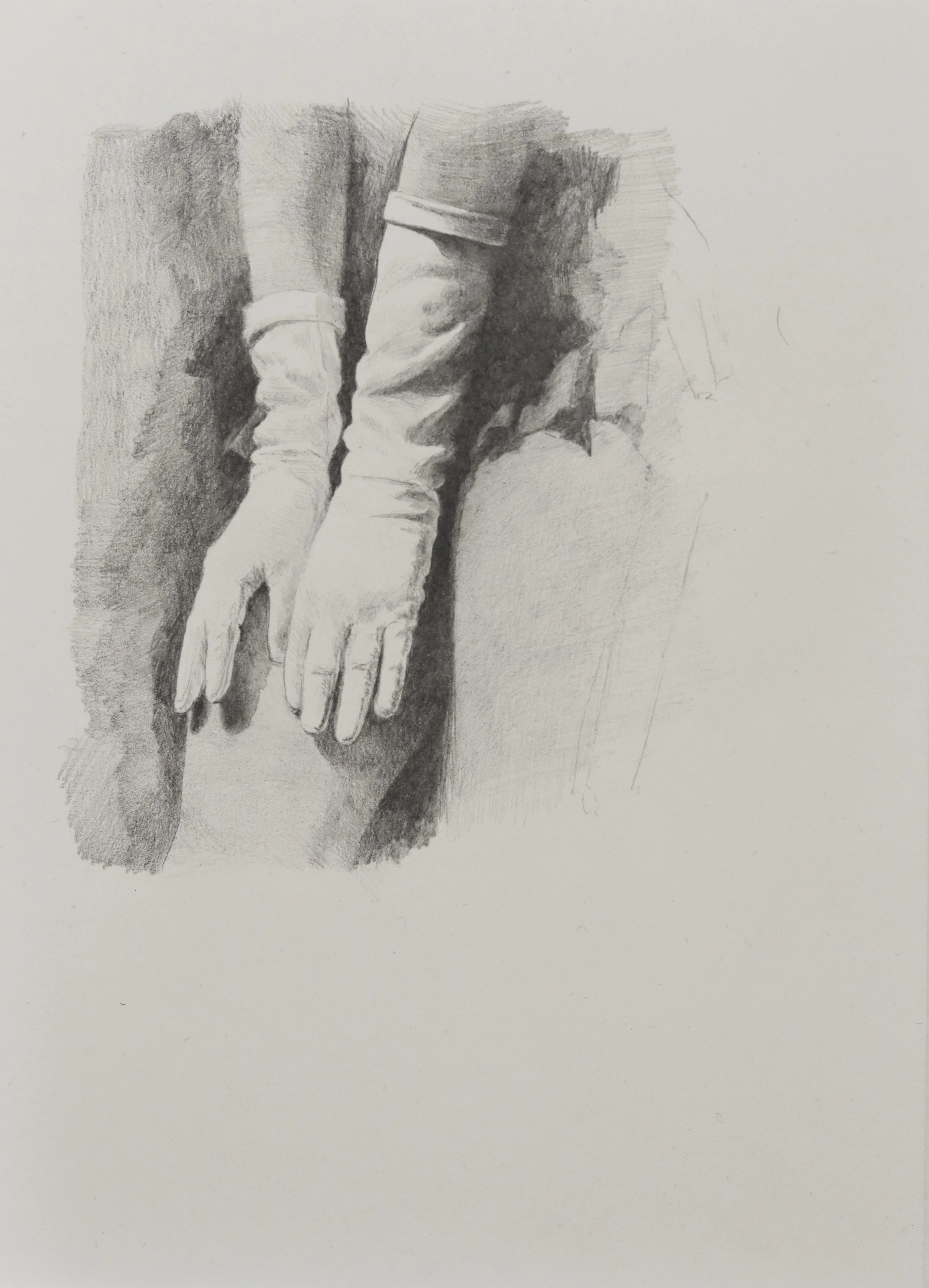 sketch for « gloved hands », pencil on paper, 2026