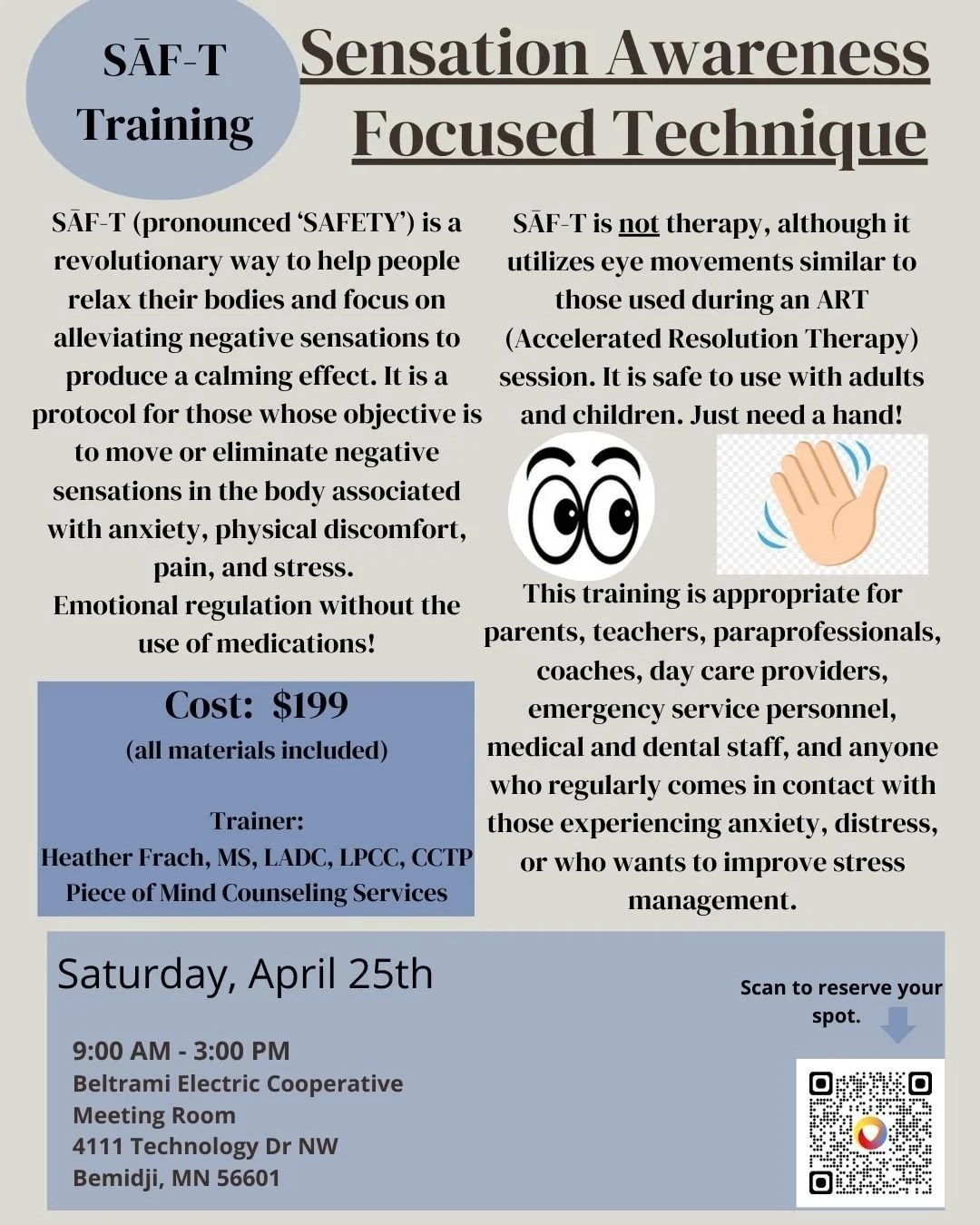 Want to learn an easy emotional regulation skill to help yourself and others that you can use right away? With no previous education necessary?

This training is for you! 

You will learn how to regulate emotions without the need for medication and f