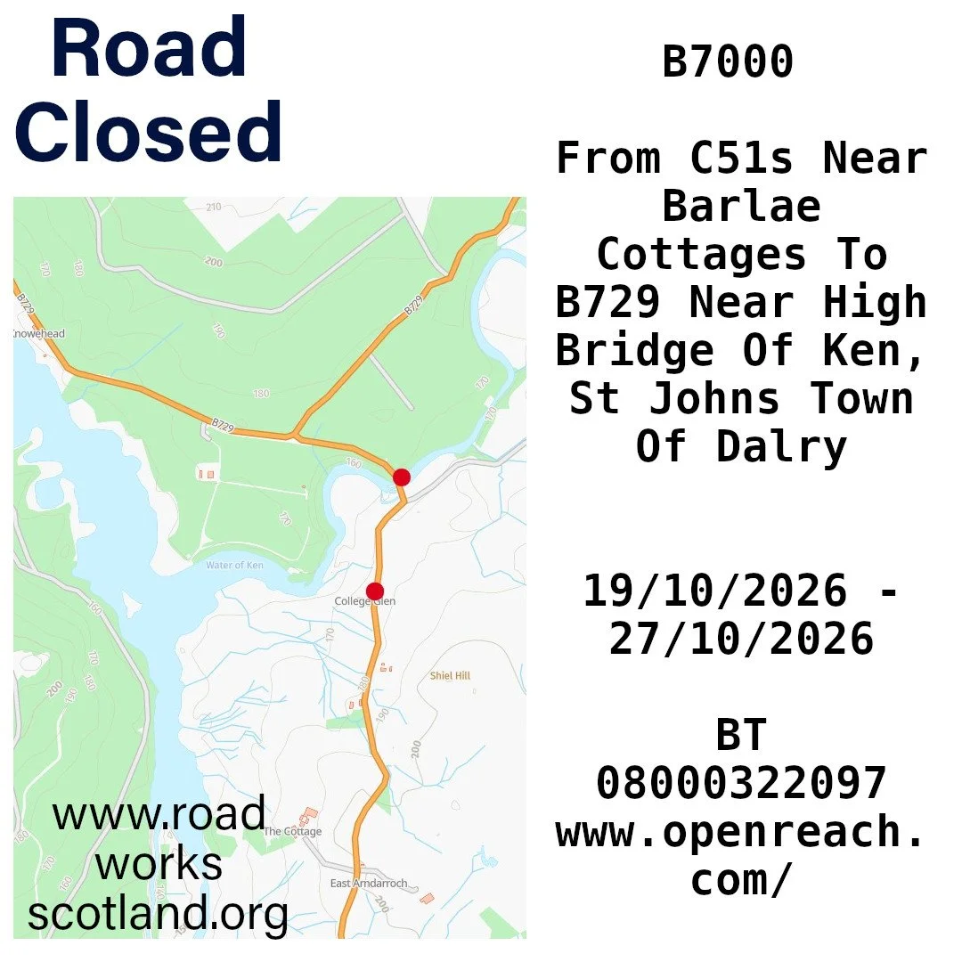 B7000 closed 19th - 27th October 2026