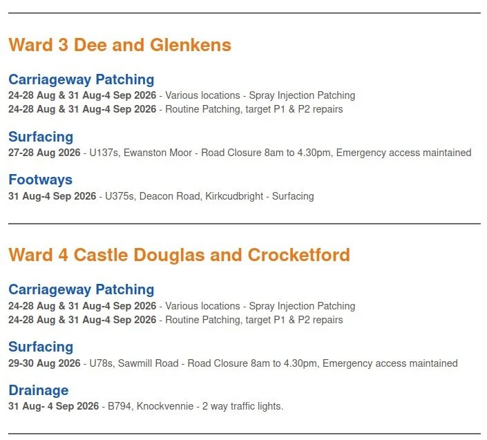 Roadworks Ward 3 & 4