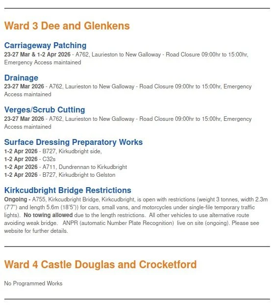 Road works Wards 3 & 4