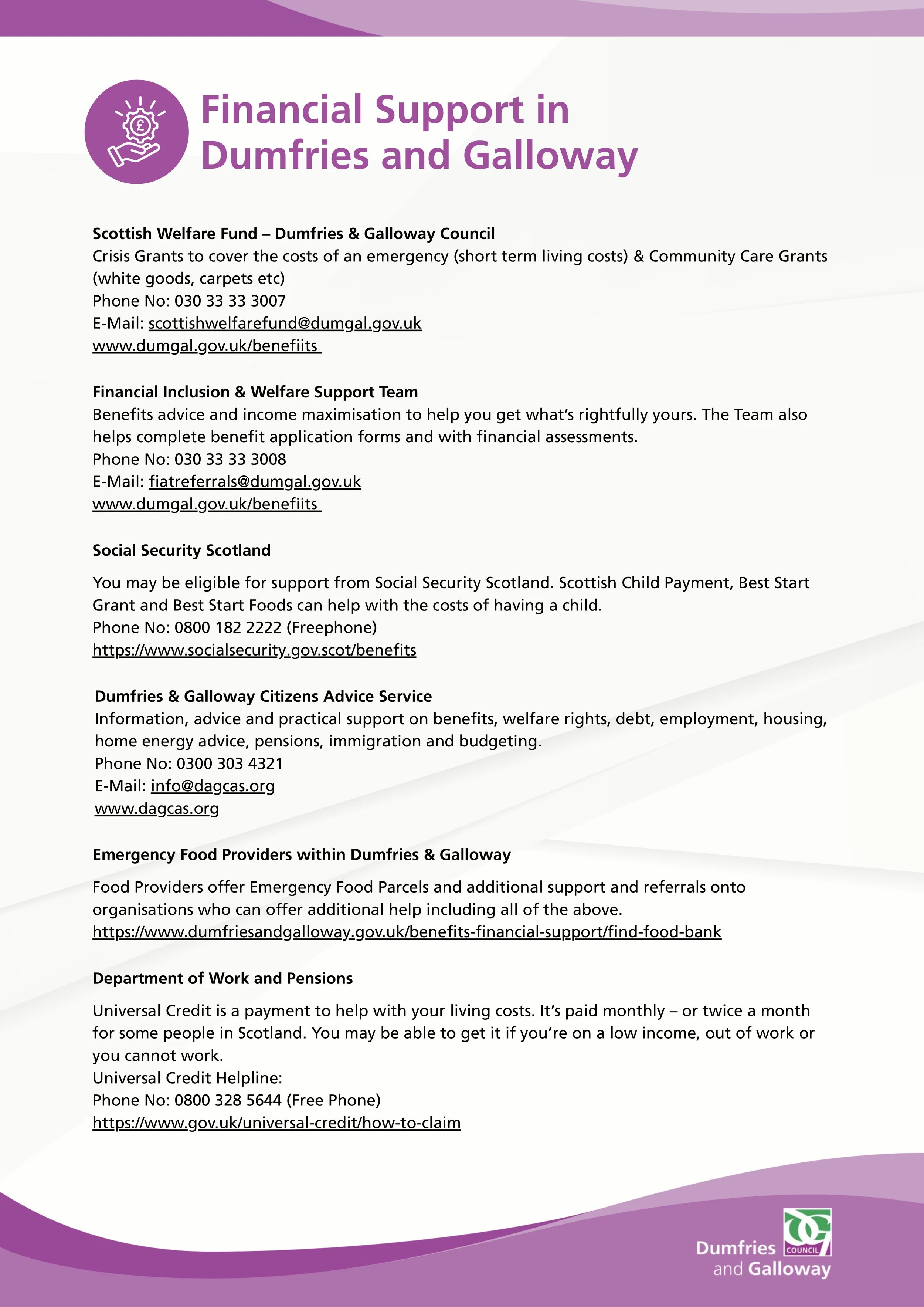 Financial Support leaflet - click to download