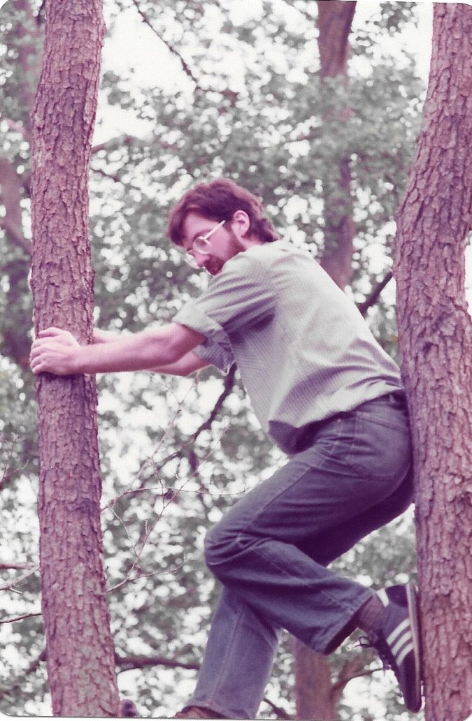Kevin as a young man in 1983, ‘messing about’ in woodland.