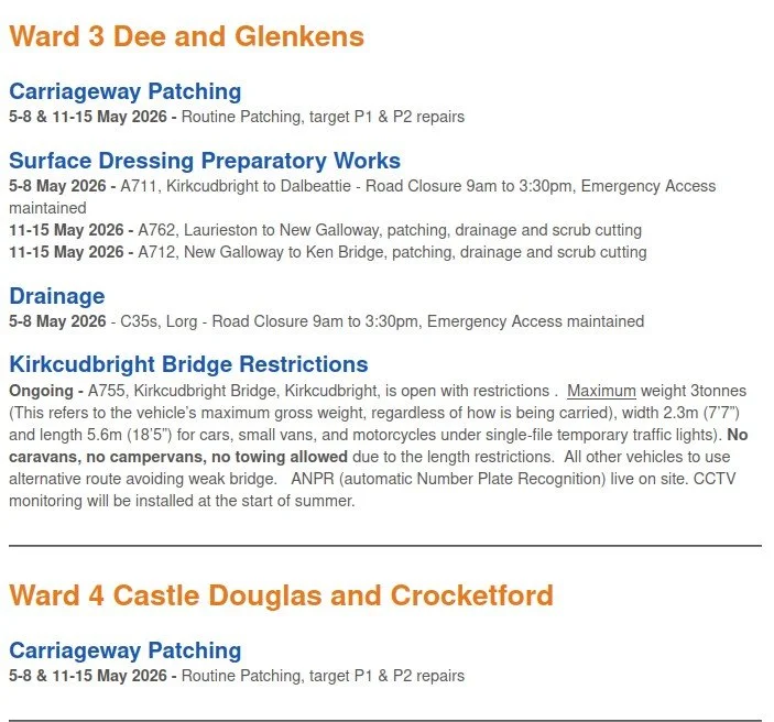 Roadworks Wards 3&4