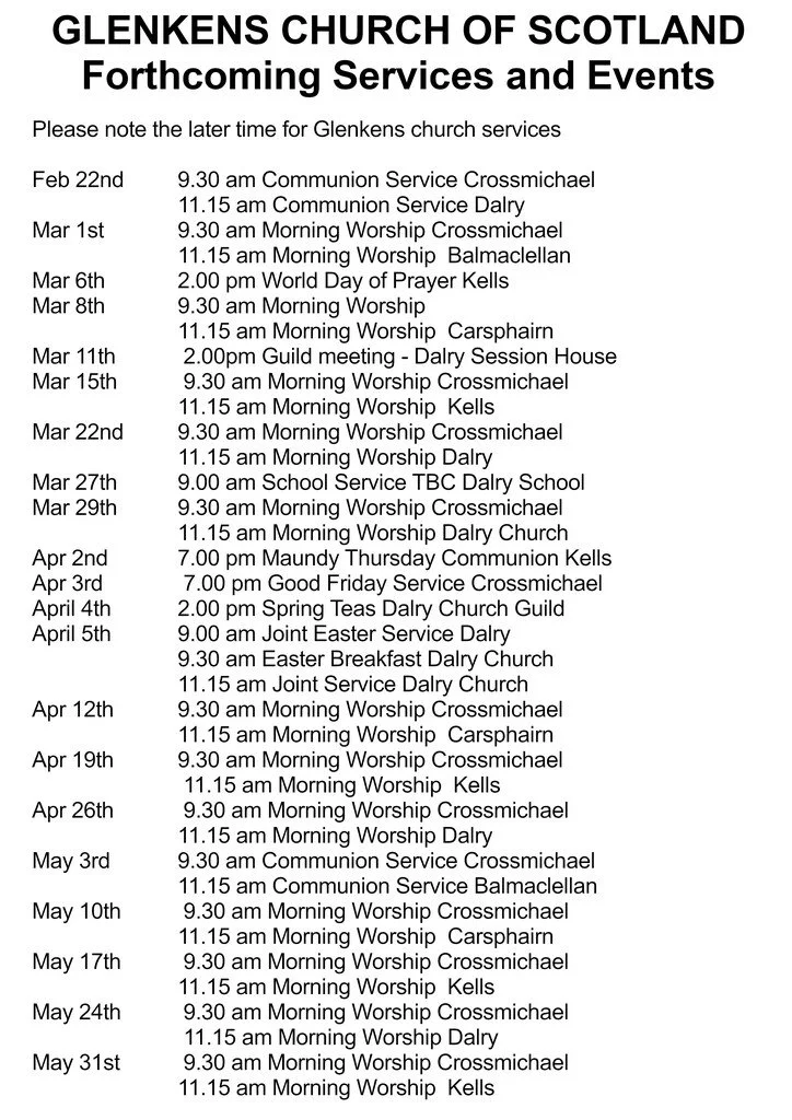 Glenkens Church services