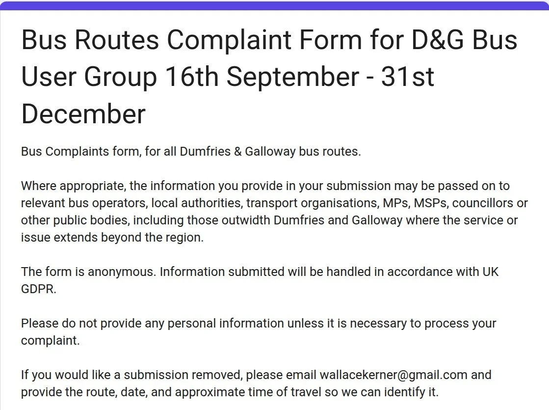 D&G Bus Users Group Complaints Form 16th September - 31st December 2026