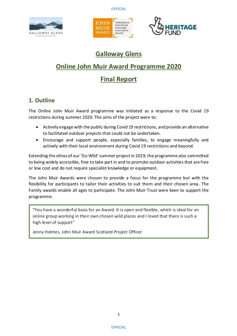 Online John Muir Award Programme 2020 Final Report