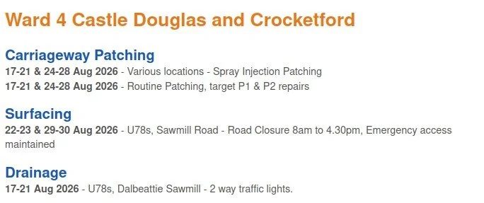 Roadworks Ward 4 beginning 17/8/26
