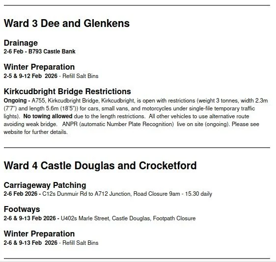 Roadworks Wards 3&4
