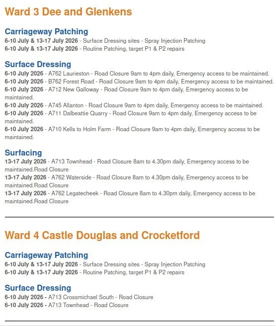 Roadworks Wards 3&4