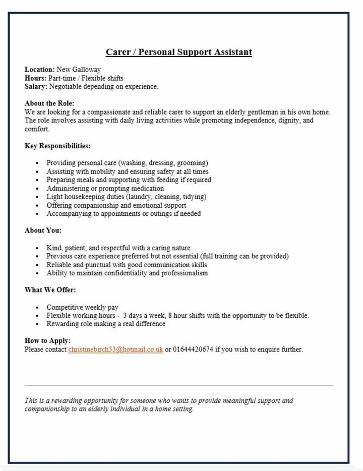 Carer / Personal Support Assistant