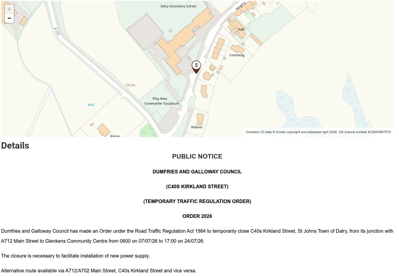 Road Closure - Dalry